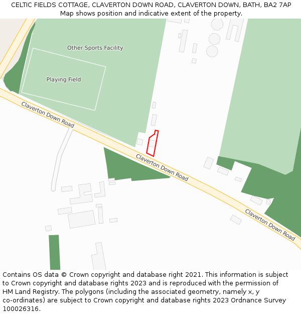 CELTIC FIELDS COTTAGE, CLAVERTON DOWN ROAD, CLAVERTON DOWN, BATH, BA2 7AP: Location map and indicative extent of plot