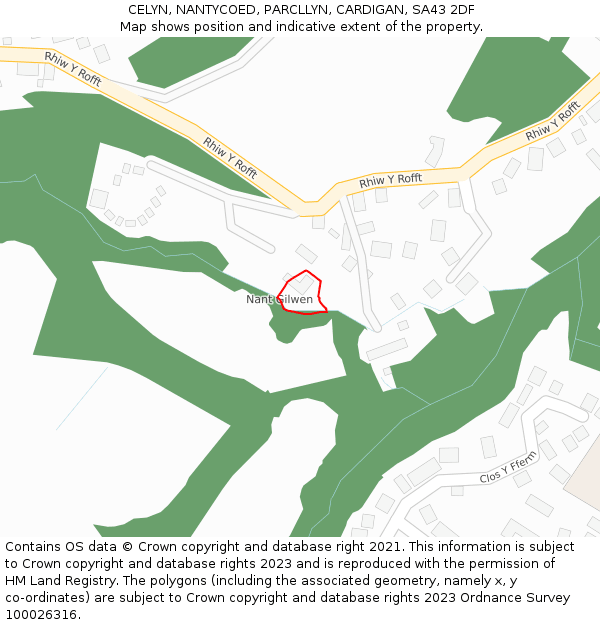 CELYN, NANTYCOED, PARCLLYN, CARDIGAN, SA43 2DF: Location map and indicative extent of plot