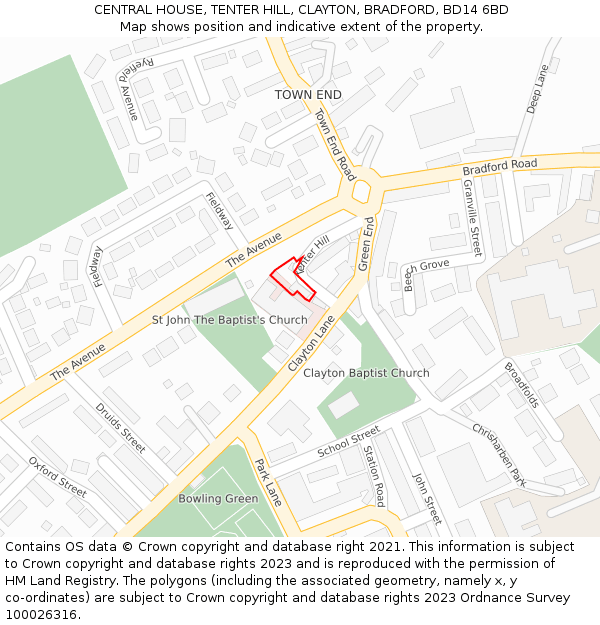 CENTRAL HOUSE, TENTER HILL, CLAYTON, BRADFORD, BD14 6BD: Location map and indicative extent of plot