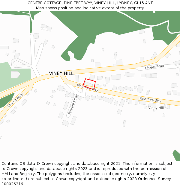 CENTRE COTTAGE, PINE TREE WAY, VINEY HILL, LYDNEY, GL15 4NT: Location map and indicative extent of plot