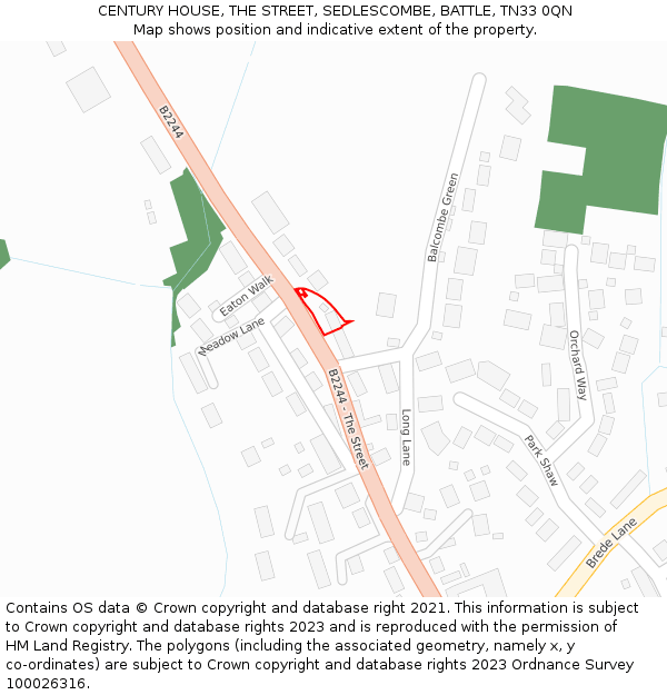 CENTURY HOUSE, THE STREET, SEDLESCOMBE, BATTLE, TN33 0QN: Location map and indicative extent of plot