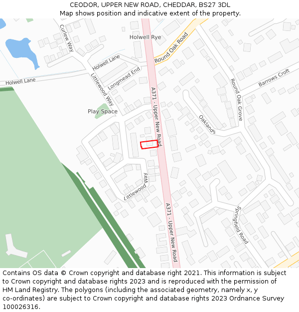 CEODOR, UPPER NEW ROAD, CHEDDAR, BS27 3DL: Location map and indicative extent of plot