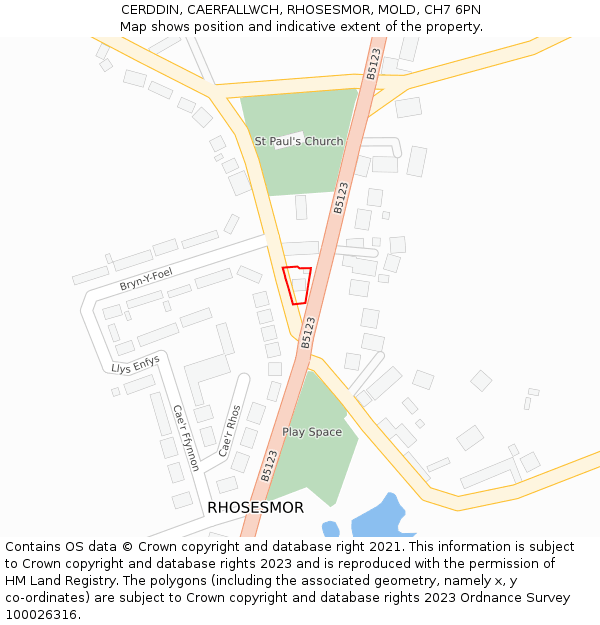 CERDDIN, CAERFALLWCH, RHOSESMOR, MOLD, CH7 6PN: Location map and indicative extent of plot