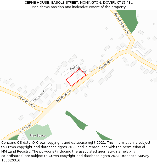 CERNE HOUSE, EASOLE STREET, NONINGTON, DOVER, CT15 4EU: Location map and indicative extent of plot