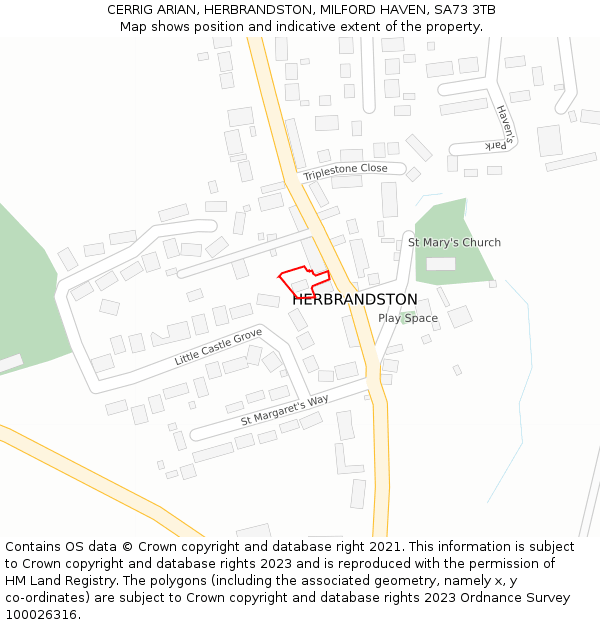 CERRIG ARIAN, HERBRANDSTON, MILFORD HAVEN, SA73 3TB: Location map and indicative extent of plot