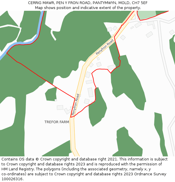 CERRIG MAWR, PEN Y FRON ROAD, PANTYMWYN, MOLD, CH7 5EF: Location map and indicative extent of plot