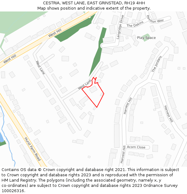 CESTRIA, WEST LANE, EAST GRINSTEAD, RH19 4HH: Location map and indicative extent of plot