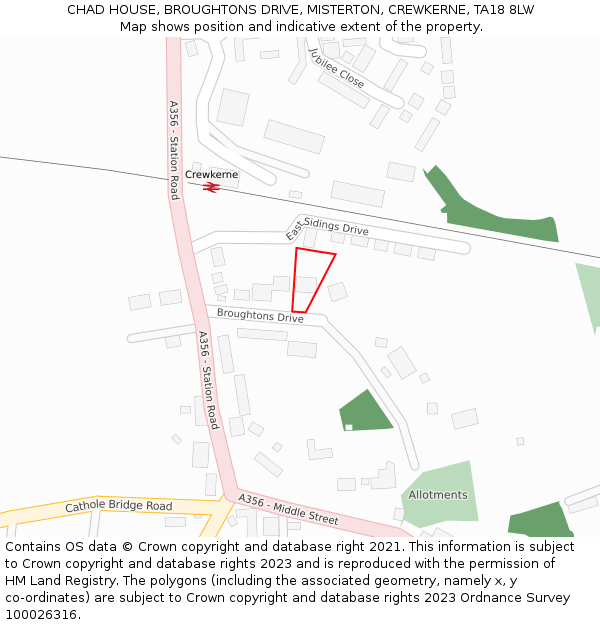 CHAD HOUSE, BROUGHTONS DRIVE, MISTERTON, CREWKERNE, TA18 8LW: Location map and indicative extent of plot