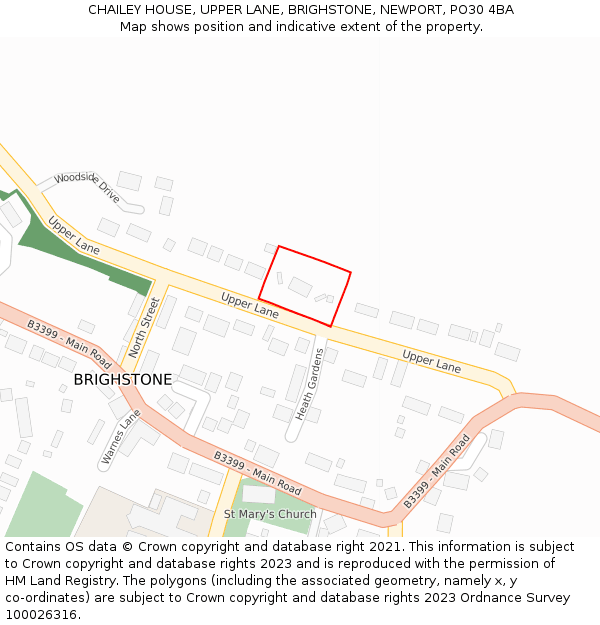 CHAILEY HOUSE, UPPER LANE, BRIGHSTONE, NEWPORT, PO30 4BA: Location map and indicative extent of plot