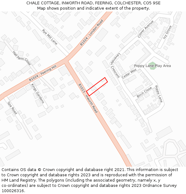 CHALE COTTAGE, INWORTH ROAD, FEERING, COLCHESTER, CO5 9SE: Location map and indicative extent of plot