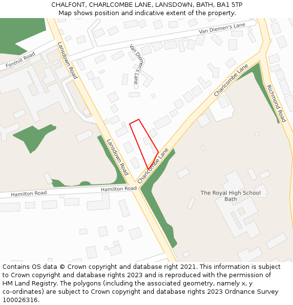 CHALFONT, CHARLCOMBE LANE, LANSDOWN, BATH, BA1 5TP: Location map and indicative extent of plot