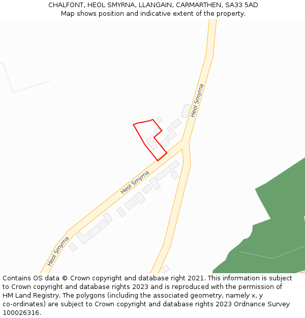 CHALFONT, HEOL SMYRNA, LLANGAIN, CARMARTHEN, SA33 5AD: Location map and indicative extent of plot
