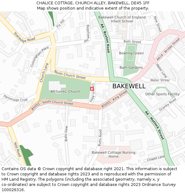 CHALICE COTTAGE, CHURCH ALLEY, BAKEWELL, DE45 1FF: Location map and indicative extent of plot