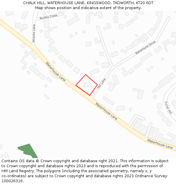 CHALK HILL, WATERHOUSE LANE, KINGSWOOD, TADWORTH, KT20 6DT: Location map and indicative extent of plot