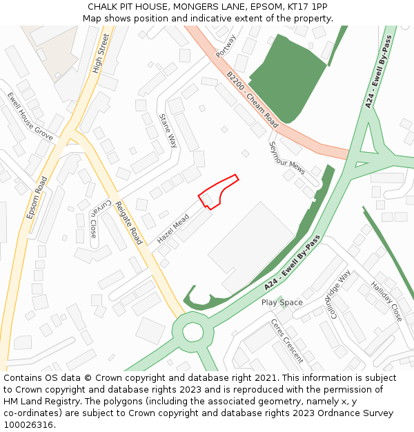 CHALK PIT HOUSE, MONGERS LANE, EPSOM, KT17 1PP: Location map and indicative extent of plot