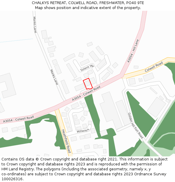 CHALKYS RETREAT, COLWELL ROAD, FRESHWATER, PO40 9TE: Location map and indicative extent of plot