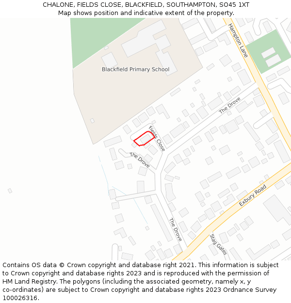 CHALONE, FIELDS CLOSE, BLACKFIELD, SOUTHAMPTON, SO45 1XT: Location map and indicative extent of plot