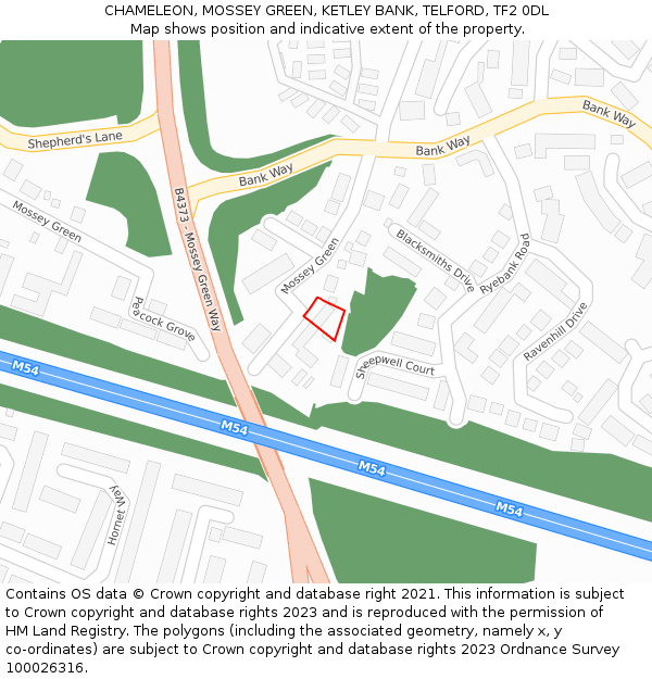 CHAMELEON, MOSSEY GREEN, KETLEY BANK, TELFORD, TF2 0DL: Location map and indicative extent of plot