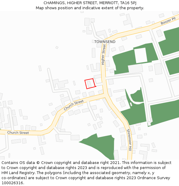CHAMINGS, HIGHER STREET, MERRIOTT, TA16 5PJ: Location map and indicative extent of plot