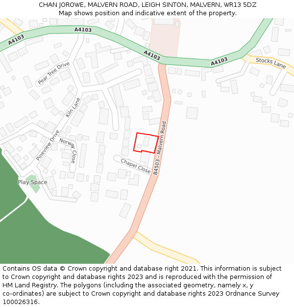 CHAN JOROWE, MALVERN ROAD, LEIGH SINTON, MALVERN, WR13 5DZ: Location map and indicative extent of plot