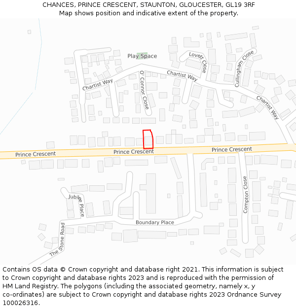 CHANCES, PRINCE CRESCENT, STAUNTON, GLOUCESTER, GL19 3RF: Location map and indicative extent of plot