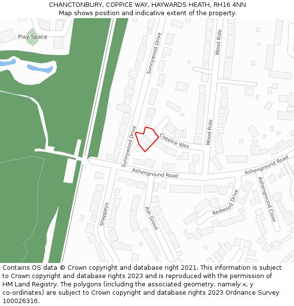 CHANCTONBURY, COPPICE WAY, HAYWARDS HEATH, RH16 4NN: Location map and indicative extent of plot