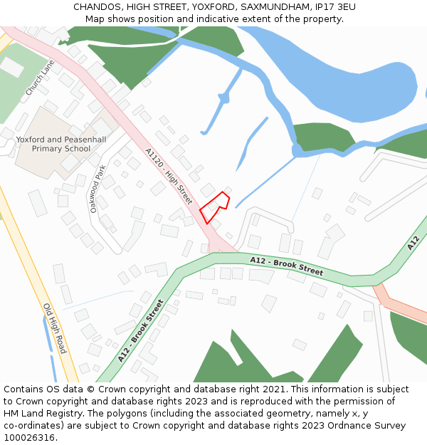CHANDOS, HIGH STREET, YOXFORD, SAXMUNDHAM, IP17 3EU: Location map and indicative extent of plot
