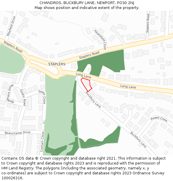CHANDROS, BUCKBURY LANE, NEWPORT, PO30 2NJ: Location map and indicative extent of plot