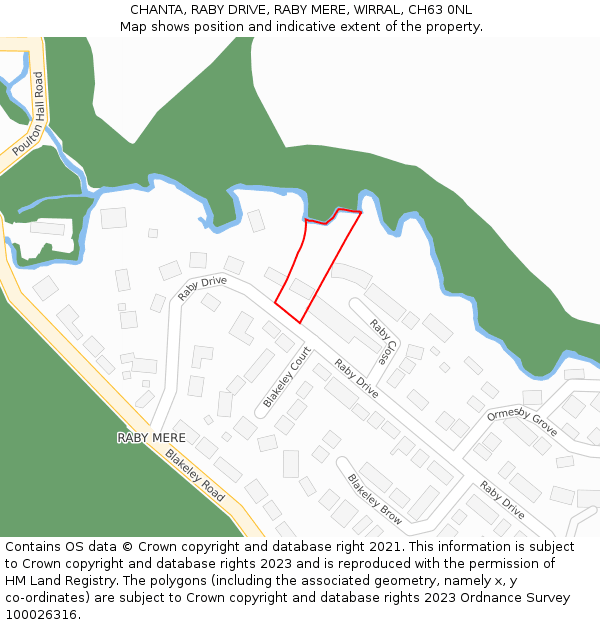 CHANTA, RABY DRIVE, RABY MERE, WIRRAL, CH63 0NL: Location map and indicative extent of plot