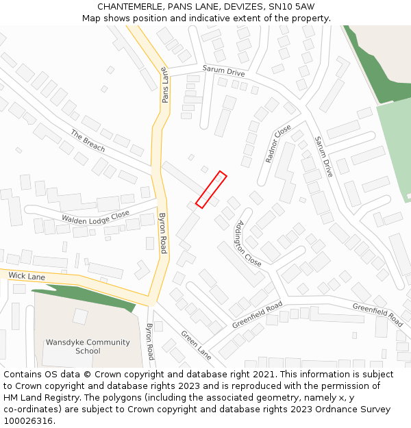 CHANTEMERLE, PANS LANE, DEVIZES, SN10 5AW: Location map and indicative extent of plot