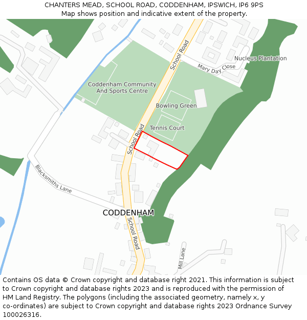 CHANTERS MEAD, SCHOOL ROAD, CODDENHAM, IPSWICH, IP6 9PS: Location map and indicative extent of plot