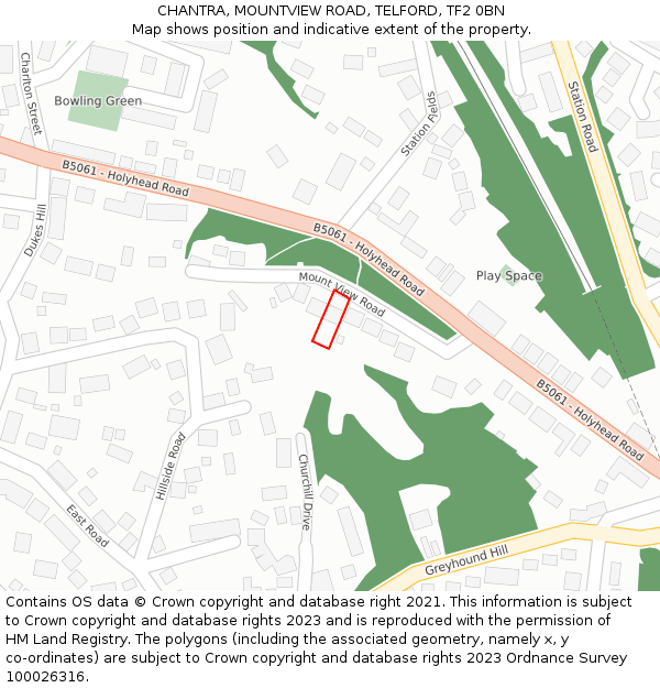 CHANTRA, MOUNTVIEW ROAD, TELFORD, TF2 0BN: Location map and indicative extent of plot