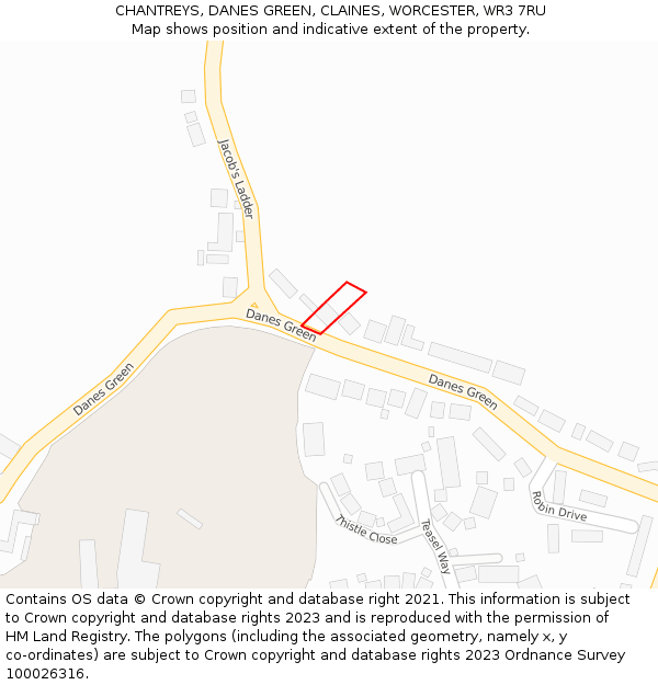 CHANTREYS, DANES GREEN, CLAINES, WORCESTER, WR3 7RU: Location map and indicative extent of plot