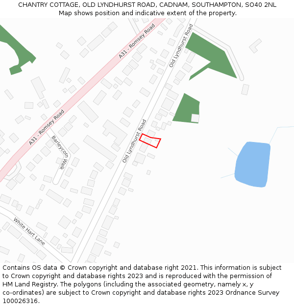 CHANTRY COTTAGE, OLD LYNDHURST ROAD, CADNAM, SOUTHAMPTON, SO40 2NL: Location map and indicative extent of plot