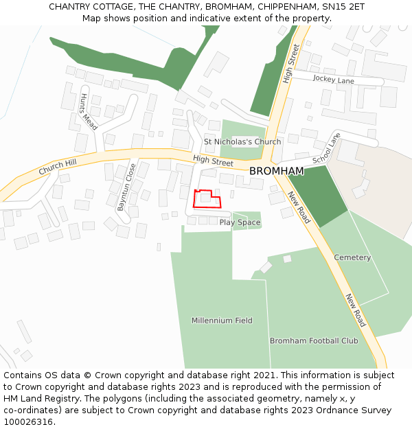 CHANTRY COTTAGE, THE CHANTRY, BROMHAM, CHIPPENHAM, SN15 2ET: Location map and indicative extent of plot