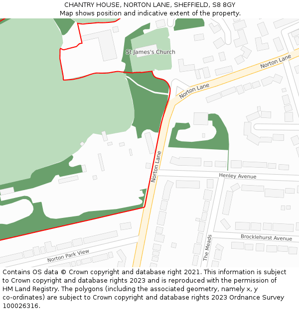 CHANTRY HOUSE, NORTON LANE, SHEFFIELD, S8 8GY: Location map and indicative extent of plot