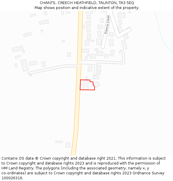 CHANTS, CREECH HEATHFIELD, TAUNTON, TA3 5EQ: Location map and indicative extent of plot