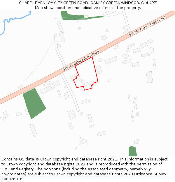 CHAPEL BARN, OAKLEY GREEN ROAD, OAKLEY GREEN, WINDSOR, SL4 4PZ: Location map and indicative extent of plot