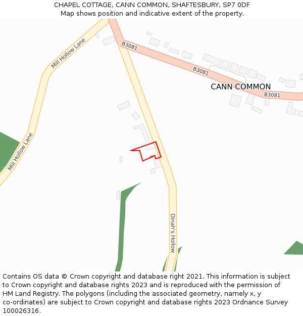 CHAPEL COTTAGE, CANN COMMON, SHAFTESBURY, SP7 0DF: Location map and indicative extent of plot