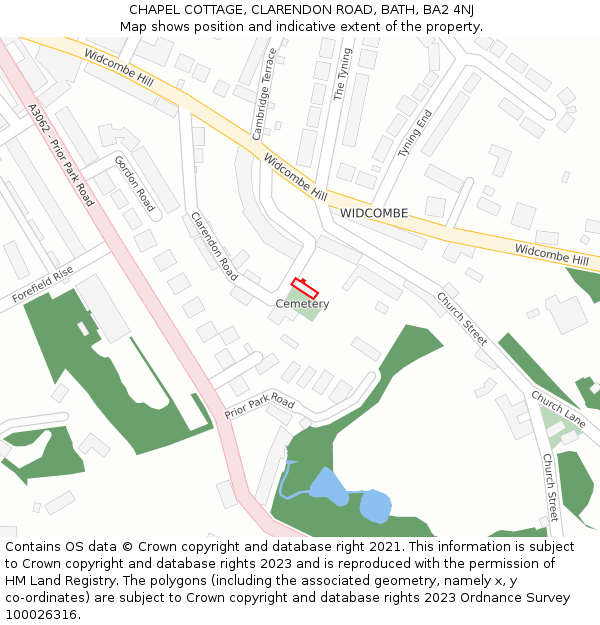 CHAPEL COTTAGE, CLARENDON ROAD, BATH, BA2 4NJ: Location map and indicative extent of plot