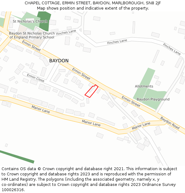 CHAPEL COTTAGE, ERMIN STREET, BAYDON, MARLBOROUGH, SN8 2JF: Location map and indicative extent of plot