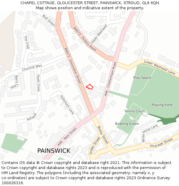 CHAPEL COTTAGE, GLOUCESTER STREET, PAINSWICK, STROUD, GL6 6QN: Location map and indicative extent of plot