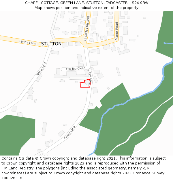 CHAPEL COTTAGE, GREEN LANE, STUTTON, TADCASTER, LS24 9BW: Location map and indicative extent of plot