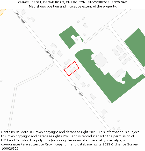 CHAPEL CROFT, DROVE ROAD, CHILBOLTON, STOCKBRIDGE, SO20 6AD: Location map and indicative extent of plot