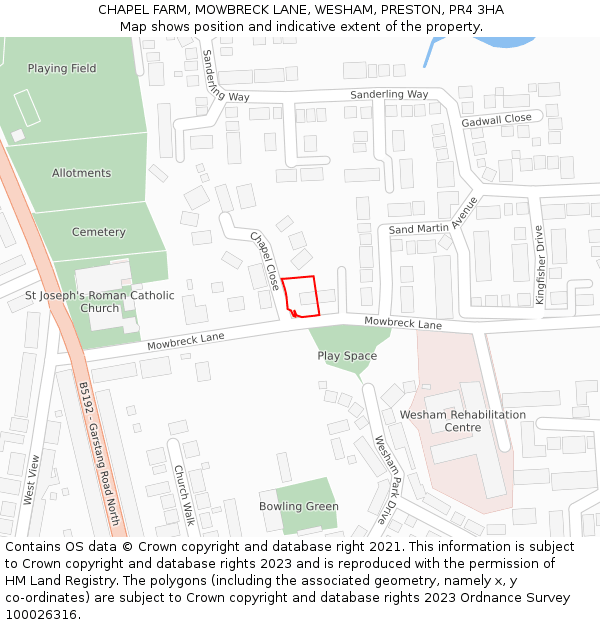 CHAPEL FARM, MOWBRECK LANE, WESHAM, PRESTON, PR4 3HA: Location map and indicative extent of plot