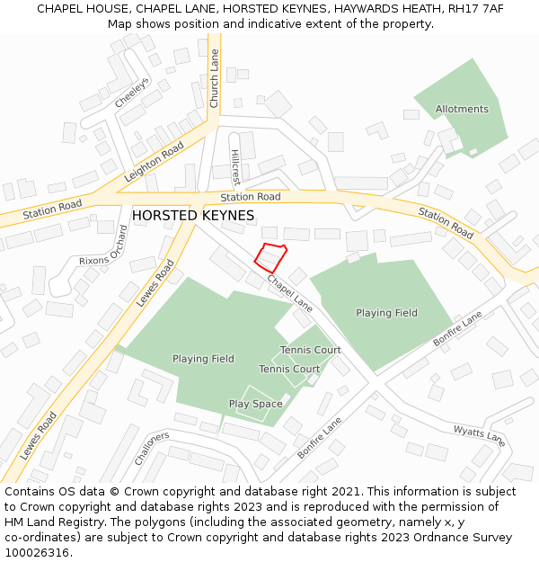 CHAPEL HOUSE, CHAPEL LANE, HORSTED KEYNES, HAYWARDS HEATH, RH17 7AF: Location map and indicative extent of plot