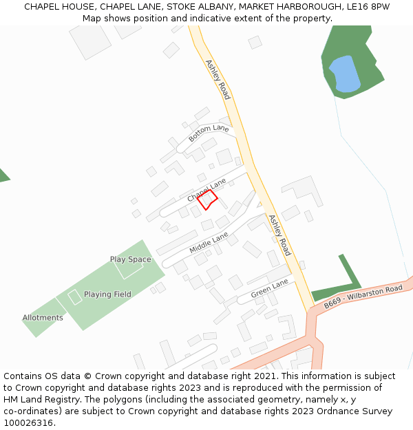 CHAPEL HOUSE, CHAPEL LANE, STOKE ALBANY, MARKET HARBOROUGH, LE16 8PW: Location map and indicative extent of plot