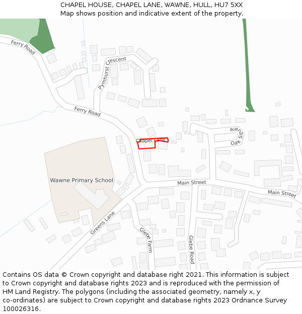 CHAPEL HOUSE, CHAPEL LANE, WAWNE, HULL, HU7 5XX: Location map and indicative extent of plot