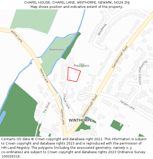 CHAPEL HOUSE, CHAPEL LANE, WINTHORPE, NEWARK, NG24 2NJ: Location map and indicative extent of plot