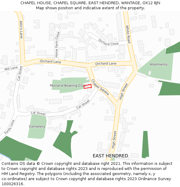 CHAPEL HOUSE, CHAPEL SQUARE, EAST HENDRED, WANTAGE, OX12 8JN: Location map and indicative extent of plot